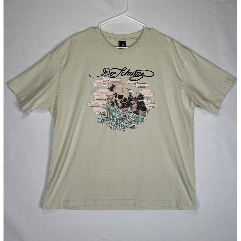 EUC Derschutze T-Shirt Men's Large Cream Ed Hardy "Ed Schutze" German Streetwear